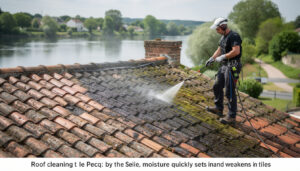 nettoyage de toiture au pecq : protégez vos tuiles contre l'humidité persistante en bord de seine. préservez l'intégrité et la durabilité de votre toiture grâce à un entretien expert.