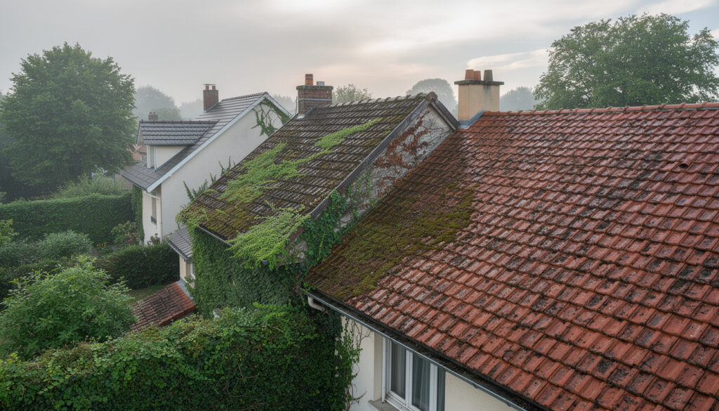 découvrez comment les maisons à les clayes-sous-bois luttent contre l'humidité et la végétation dense pour préserver la qualité de leurs toitures dans ce secteur résidentiel.